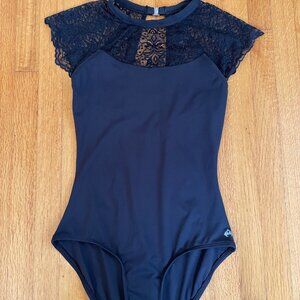 Mariia Skye Scallop Lace Mock Neck Open Back Leotard gently used-size Large